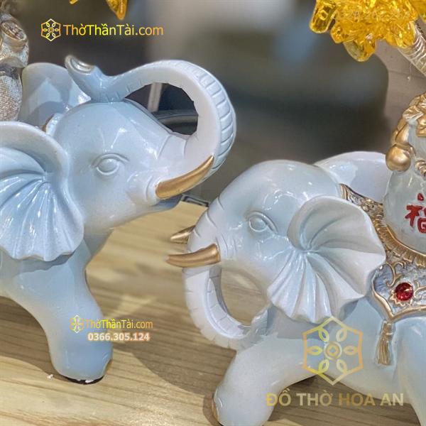 Tượng Voi Phong Thủy Màu Xanh Ngọc Kim Tiền