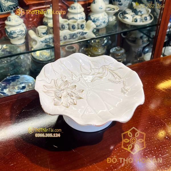 Mâm Bồng Thờ Sứ Liên Hoa Trắng