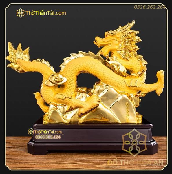 Tượng Rồng Vàng Cuộn Thỏi Vàng