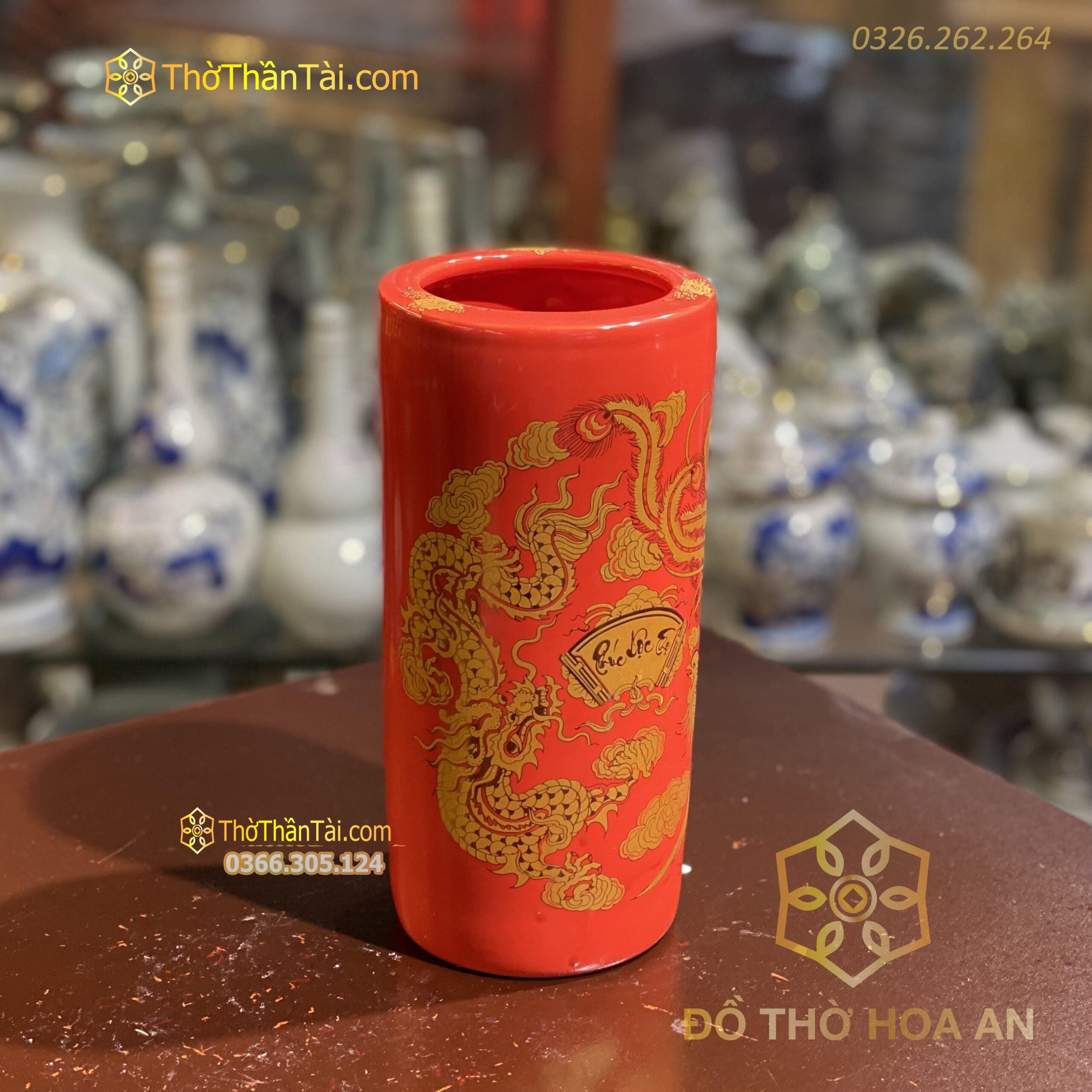 Ống Hương Sứ Men Đỏ Bát Tràng