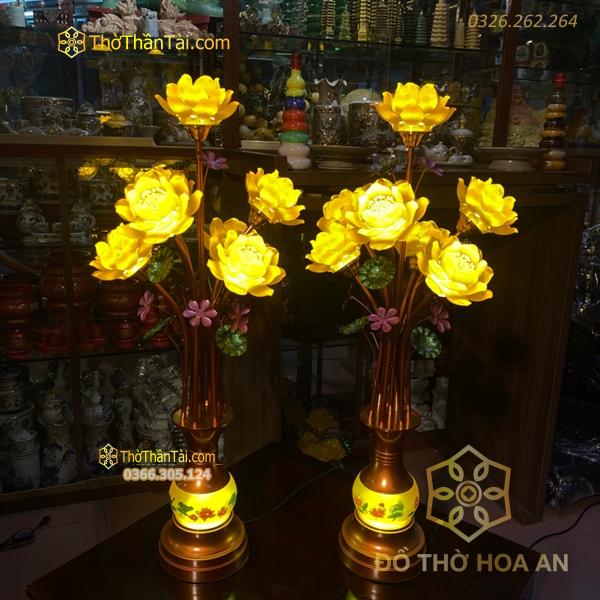 Đèn Thờ Hoa Sen 7 Bông Lưu Ly Thân Ngọc