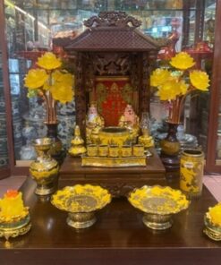 Bộ Đồ Thờ Thần Tài Gỗ Xoan Mái Chùa Sứ Vàng Kim Sa