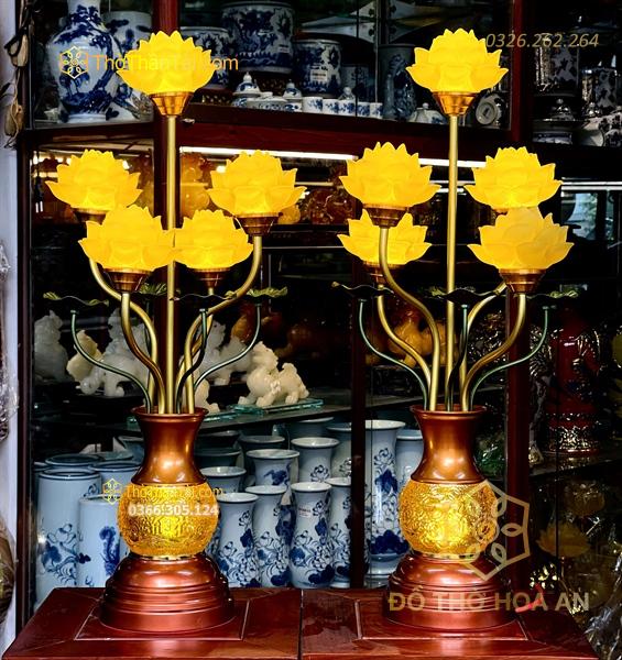 Đèn Thờ 5 Bông Hoa Sen Lưu Ly Thân Ngọc Khuỳnh