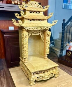 Ban Thờ Thần Tài 3 Mái Cột Rồng Gỗ Pơmu