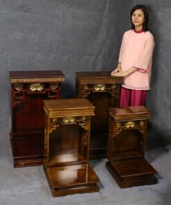 Bàn Thờ Thần Tài Hiện Đại Gỗ Sồi Triện Sen Dát Vàng Màu Nâu