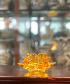 Chân Nến Thủy Tinh Hoa Sen Vàng