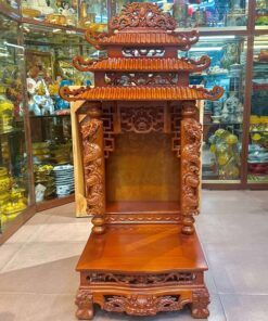 Ban Thờ Thần Tài 3 Mái Gỗ Xoan Màu Hương