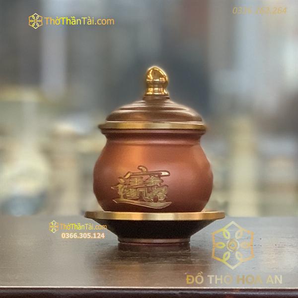 Chóe Thờ Đồng Nâu Khắc Chữ Nổi