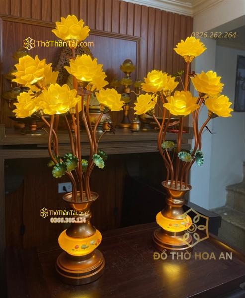 Đèn Thờ Hoa Sen 9 Bông Lưu Ly Thân Ngọc