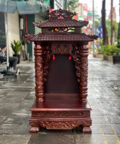 Ban Thờ Thần Tài Gỗ Xoan Đào Cột Rồng 2 Mái Chùa Màu Nâu
