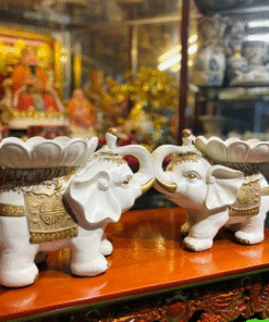 Tượng Voi Dâng Đĩa Quả Màu Trắng