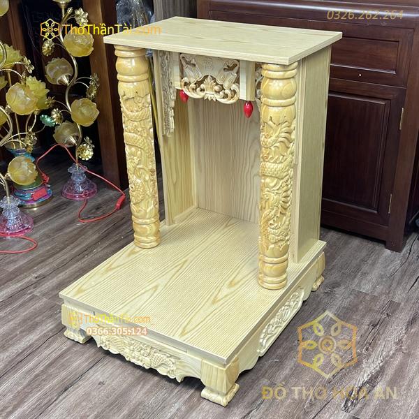 Bàn Thờ Thần Tài Gỗ Xoan Mái Bằng Cột Rồng Màu Vàng