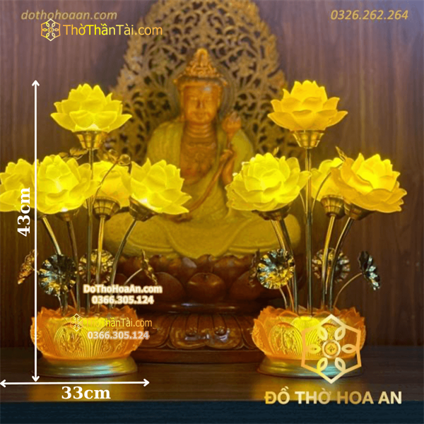 Đèn Thờ Hoa Sen 5 Bông Lưu Ly Đài Sen