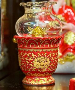 Đèn Dầu Sứ Gấm Đỏ
