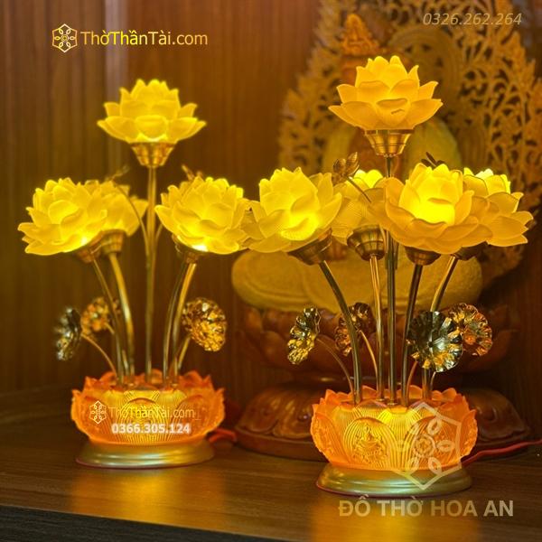 Đèn Thờ Hoa Sen 5 Bông Lưu Ly Đài Sen
