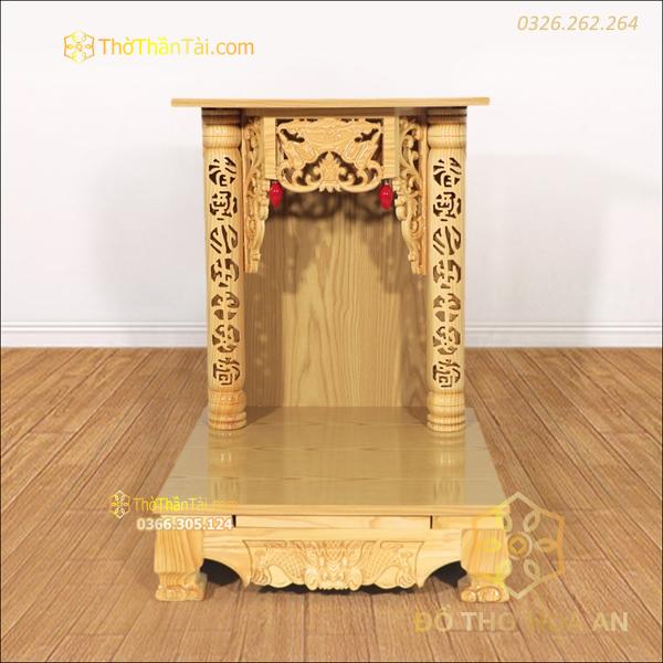Ban Thờ Thần Tài Thổ Địa Gỗ Xoan Chân Qùy Mái Bằng Màu Vàng