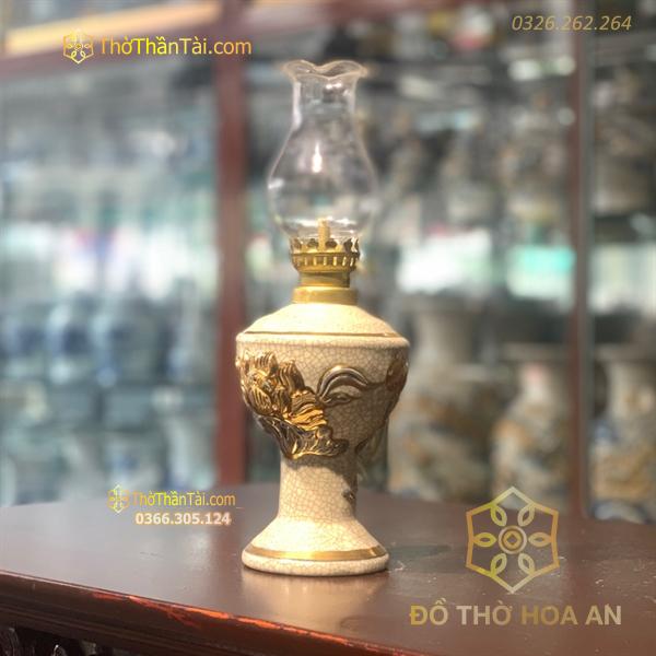 Đèn Dầu Men Rạn Vẽ Vàng 24K
