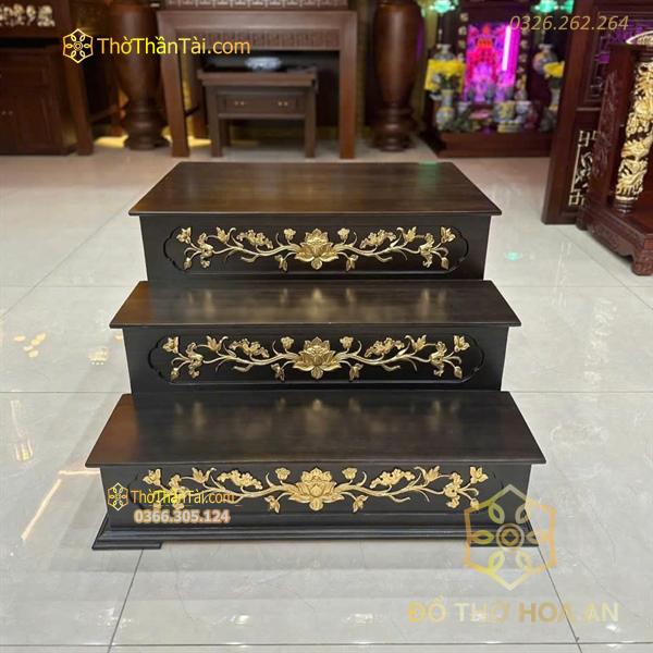 Kệ Kê Tam Cấp Ban Thờ Gỗ Sồi Màu Đen Dát Vàng