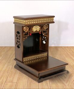Bàn Thờ Thần Tài Hiện Đại Gỗ Sồi Triện Sen Dát Vàng Màu Nâu