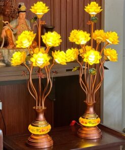 Đèn Thờ Hoa Sen 9 Bông Lưu Ly Thân Ngọc Vàng
