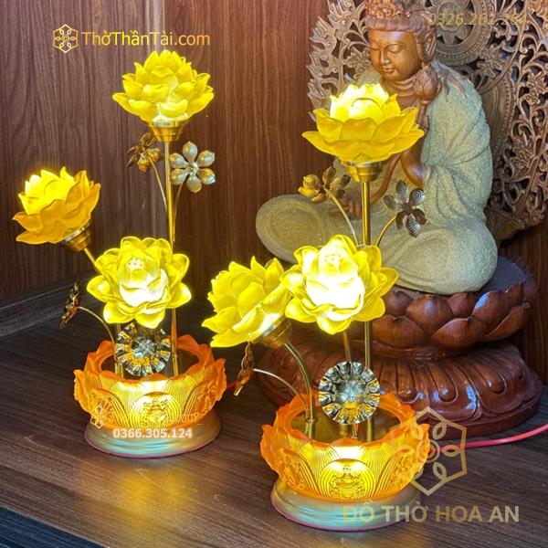 Đèn Thờ Hoa Sen 3 Lưu Ly Bông Đài Sen