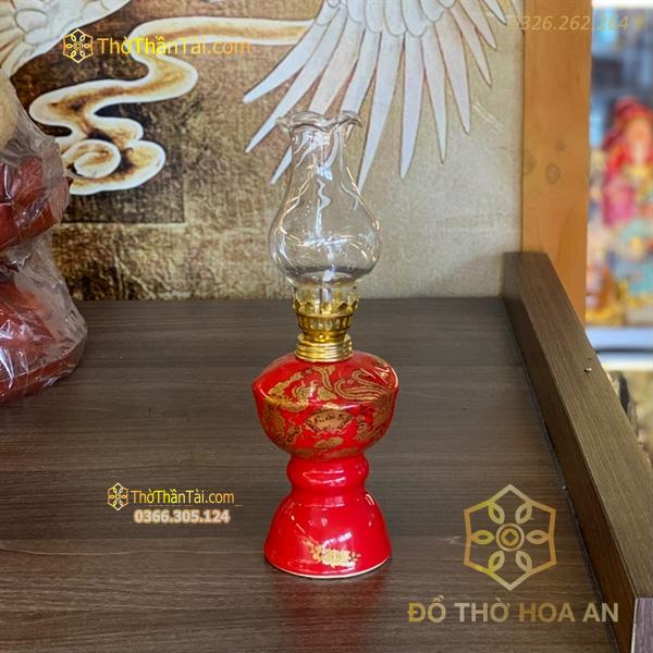 Đèn Dầu Sứ Men Đỏ Bát Tràng