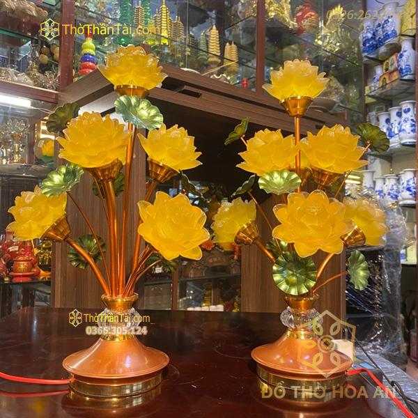 Đèn Thờ Hoa Sen 7 Bông Lưu Ly Thân Lùn