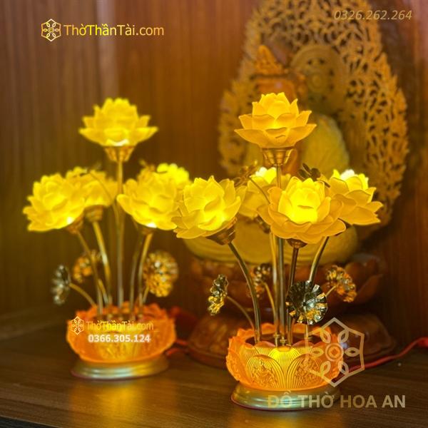 Đèn Thờ Hoa Sen 5 Bông Lưu Ly Đài Sen