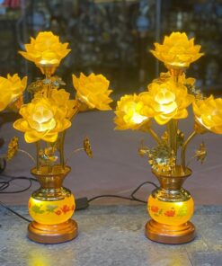 Đèn Thờ Hoa Sen 5 Bông Lưu Ly Thân Ngọc Lùn