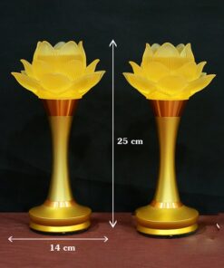 Đèn Thờ Hoa Sen 1 Bông Thân Đồng Chạy Pin