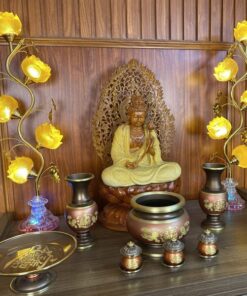 Đèn Thờ Hoa Sen 3 Bông Lưu Ly Thân Cong Pha Lê