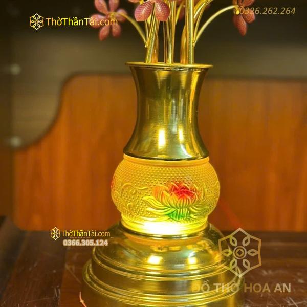 Đèn Thờ Hoa Sen 7 Bông Lưu Ly Gấm Vàng