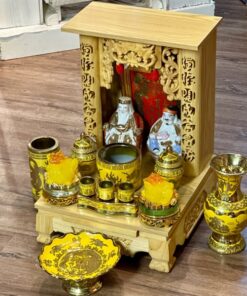 Bộ Ban Thờ Thần Tài Gỗ Xoan Sứ Kim Sa Vàng