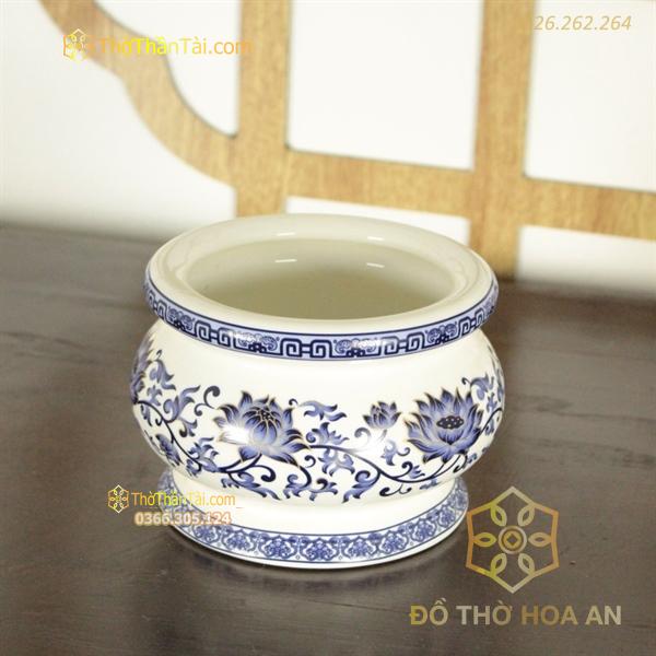 Bát Hương Gấm Hoa Sen Xanh