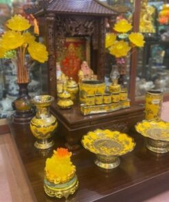 Bộ Đồ Thờ Thần Tài Gỗ Xoan Mái Chùa Sứ Vàng Kim Sa
