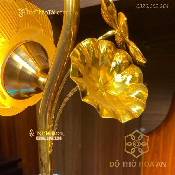 Đèn Thờ Hoa Sen 5 Bông Lưu Ly Thân Cong Pha Lê