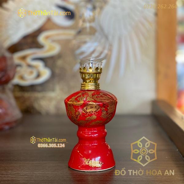 Đèn Dầu Sứ Men Đỏ Bát Tràng