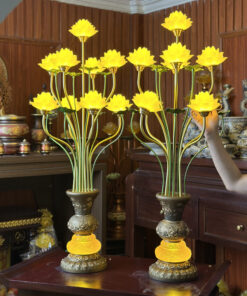 Đèn Thờ Lưu Ly 9 Bông Hoa Sen Cổ Đồng