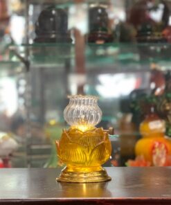 Đèn Dầu Thuỷ Tinh Thân Hoa Sen Vàng
