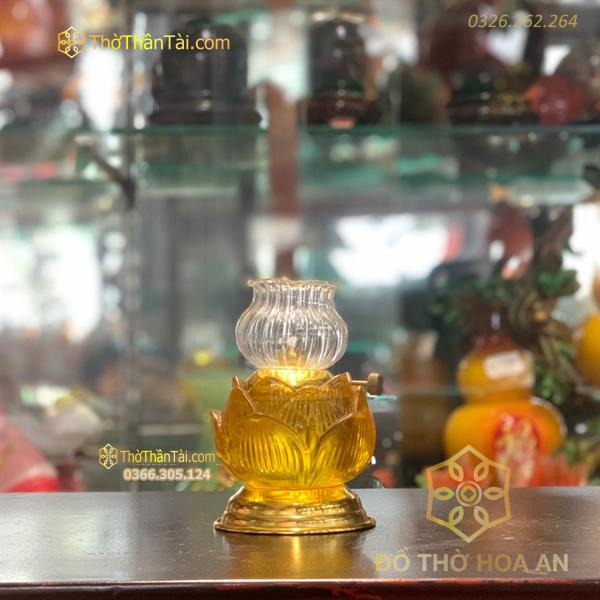Đèn Dầu Thuỷ Tinh Thân Hoa Sen Vàng