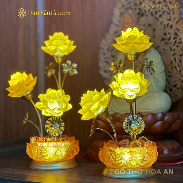 Đèn Thờ Hoa Sen 3 Lưu Ly Bông Đài Sen