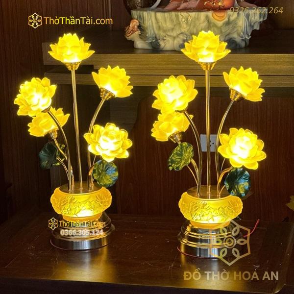 Đèn Thờ Hoa Sen 5 Bông Lưu Ly Thân Lưu Ly Bát Sen