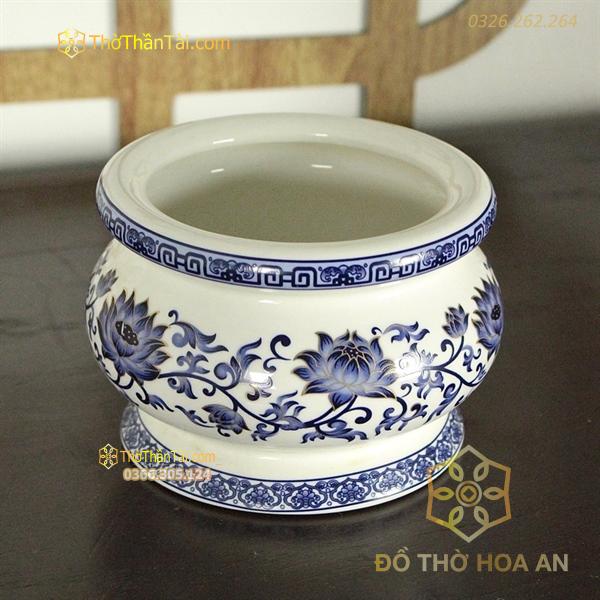 Bát Hương Gấm Hoa Sen Xanh
