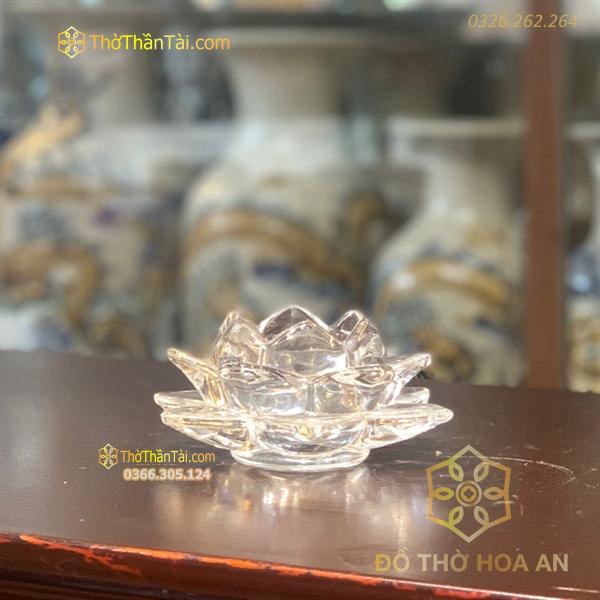 Chân Nến Thủy Tinh Hoa Sen Trắng