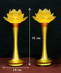 Đèn Thờ Hoa Sen 1 Bông Thân Đồng Chạy Pin
