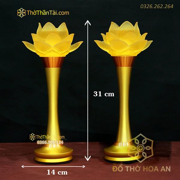 Đèn Thờ Hoa Sen 1 Bông Thân Đồng Chạy Pin