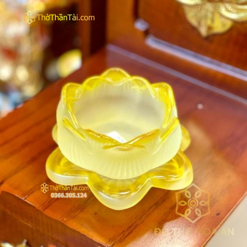 Cốc Đựng Nến Lưu Ly Hoa Sen Vàng