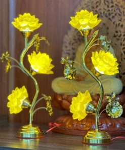 Đèn Thờ Hoa Sen 3 Bông Lưu Ly Thân Cong