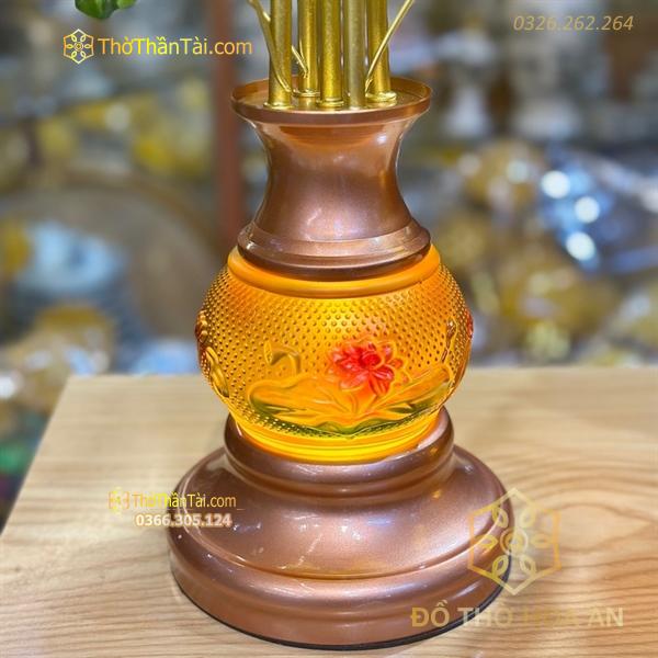 Đèn Thờ 5 Bông Lưu Ly Hoa Sen Gấm Vàng