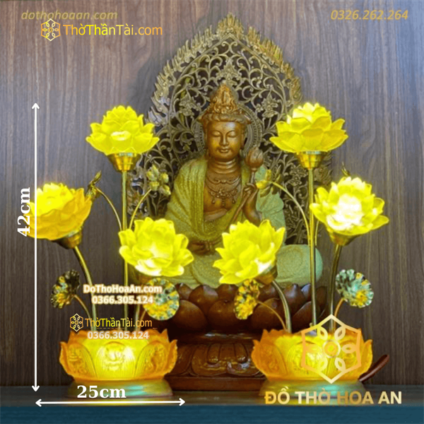 Đèn Thờ Hoa Sen 3 Lưu Ly Bông Đài Sen